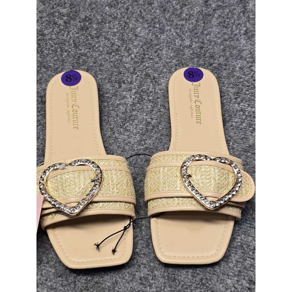 Juicy Couture Shoes Womens Size 8.5 Zapphire Heart Buckle Slide Sandals Flats